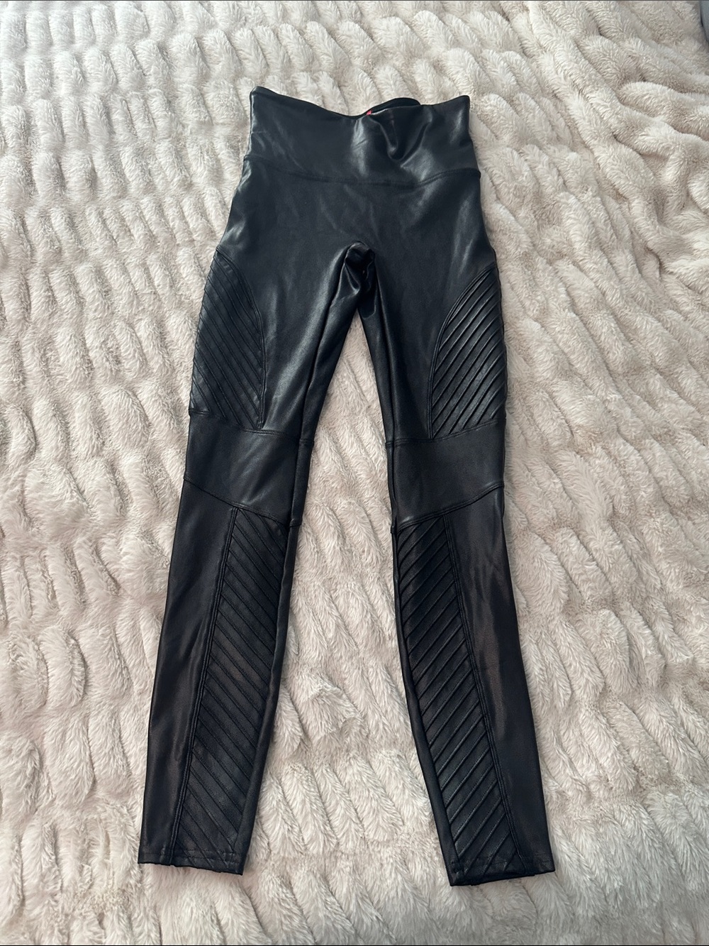 Spanx High-Waist Black Faux Leather Moto Leggings